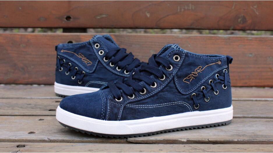 Heren sneakers denim canvas schoenen lente/herfst hoge hulp casual schoen tennis sneakers wandelen skateboard veterschoen platte schoen
