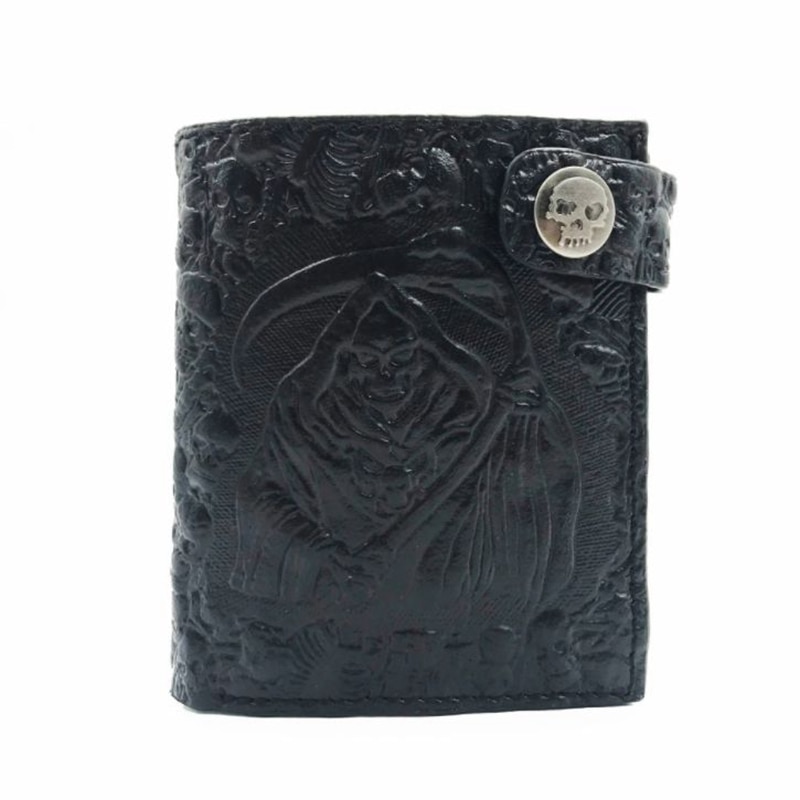 Vintage Embossed Leather Men Wallet Boys Rock Pink Devil Skull Head Short Purse Biker Snap Hasp Clutch Wallets Card Holder