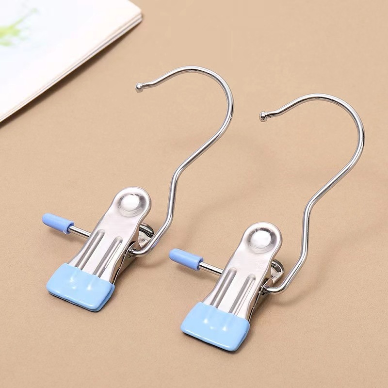 Pinzas para ropa de acero inoxidable, ganchos para colgar ropa, organizador de botas multiusos, perchas portátiles para almacenamiento en el hogar, 10 Uds.: Verde claro