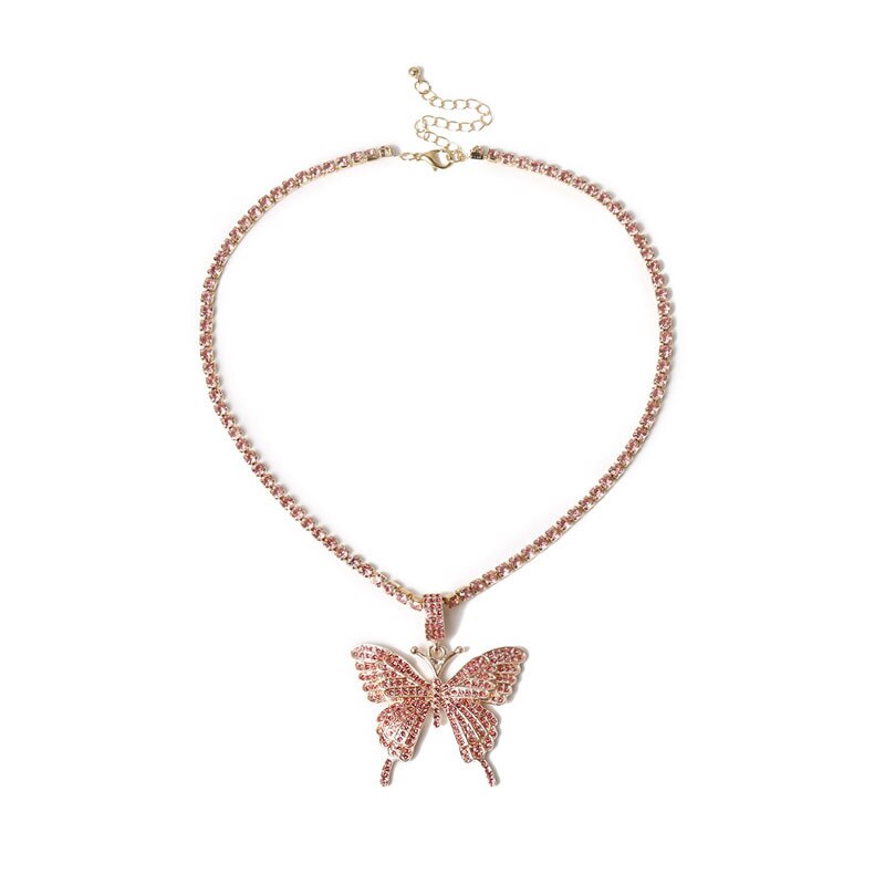 Yi chen europa e américa ornamento elegante única camada garra corrente broca colar simples versátil cravejado homem-feito diamante mas: Pink
