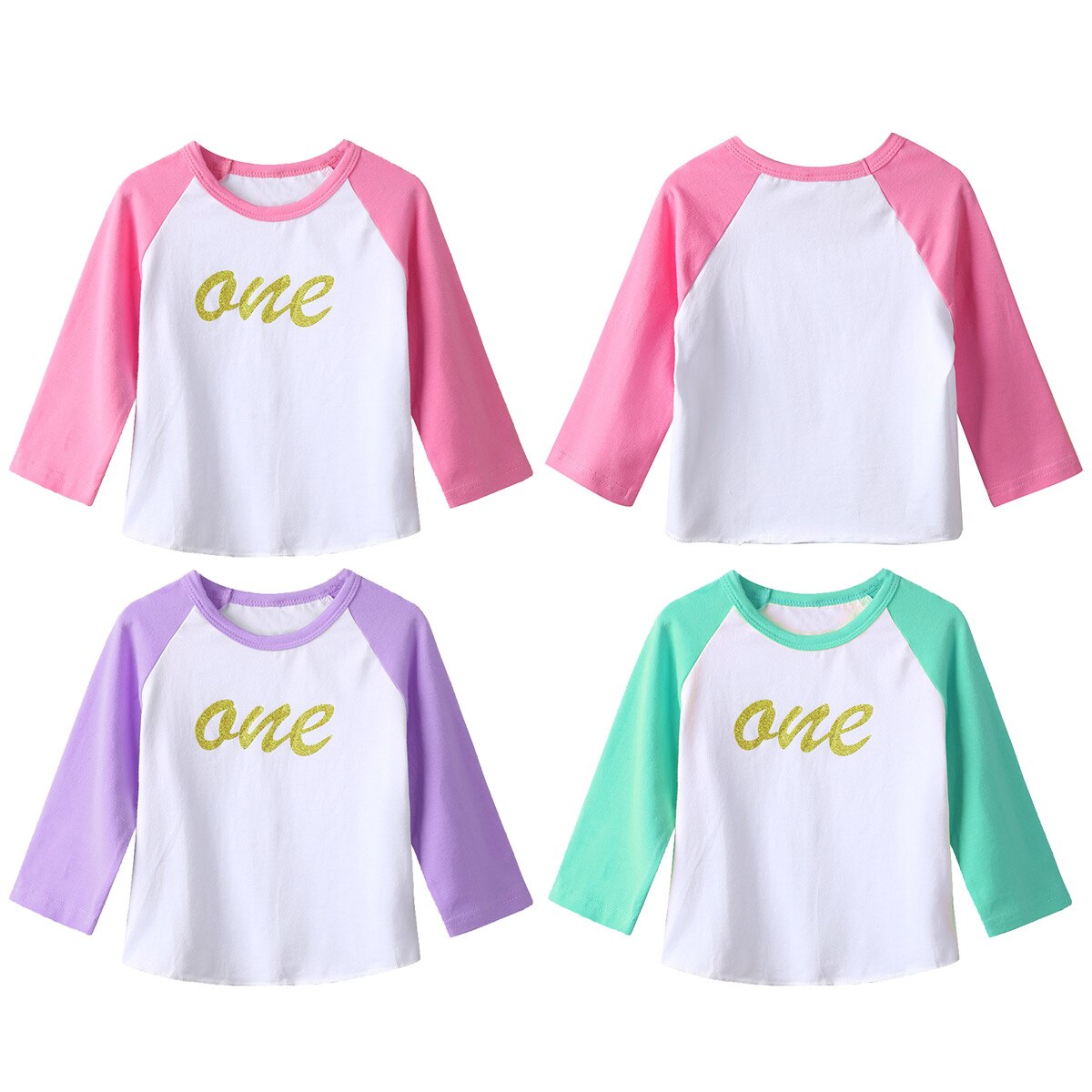 Infantil do bebê meninas t-shirts aniversário raglan mangas glitter carta um impresso algodão macio camisa topos bebê crianças roupas casuais