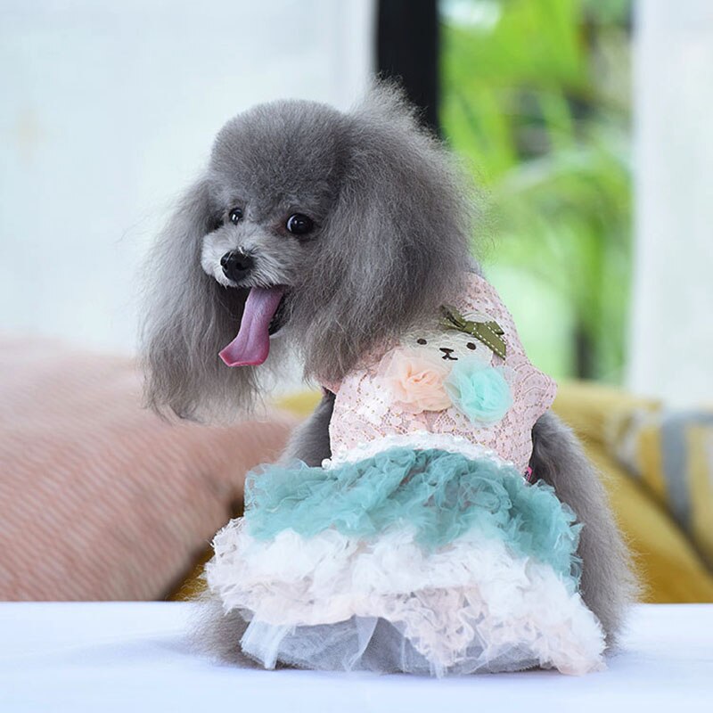 Luxueux chien chat robe de princesse Tutu ours robes chiot chemise printemps/automne vêtements 2 couleurs: Pink / XL