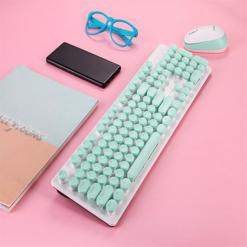 N520 Keyboard and Mouse Set, 2.4G Wireless Keyboard and Mouse, 104-Key Punk Retro Mechanical Feel Keyboard and Mouse