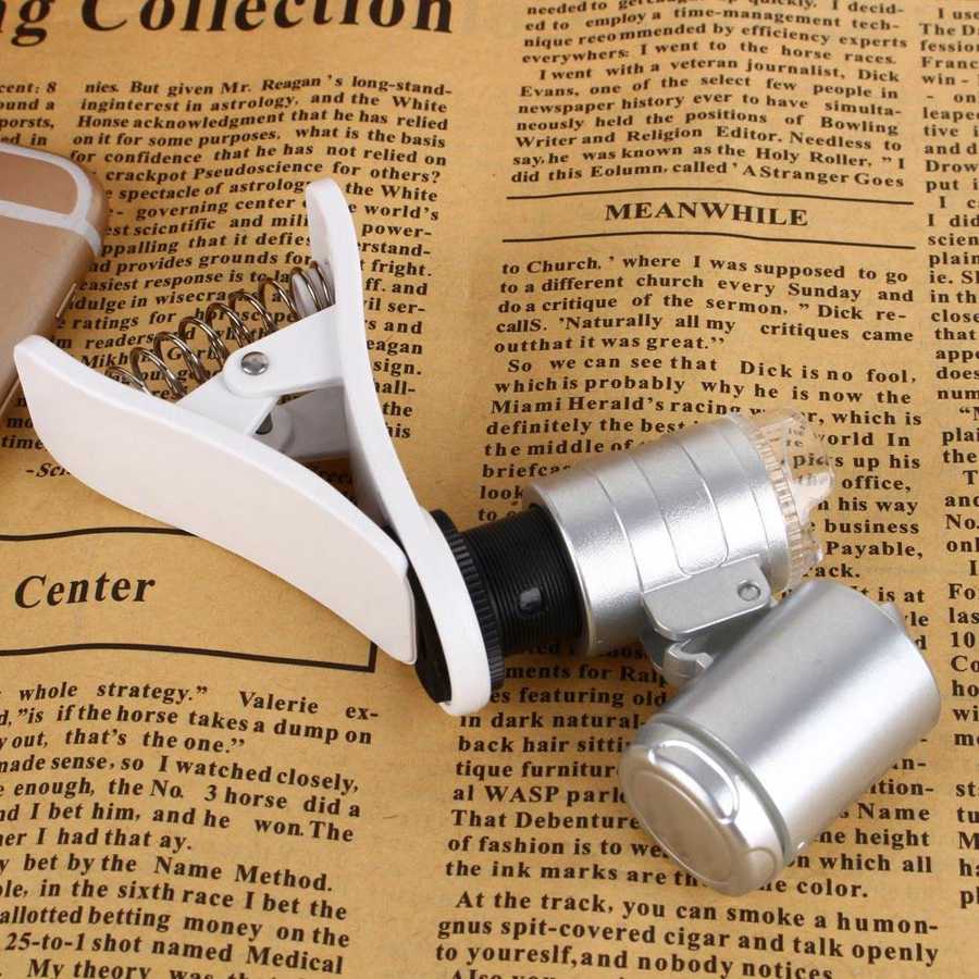 60X Optical Zoom Phone Camera Microscope Clip-on Magnifying Glass LED