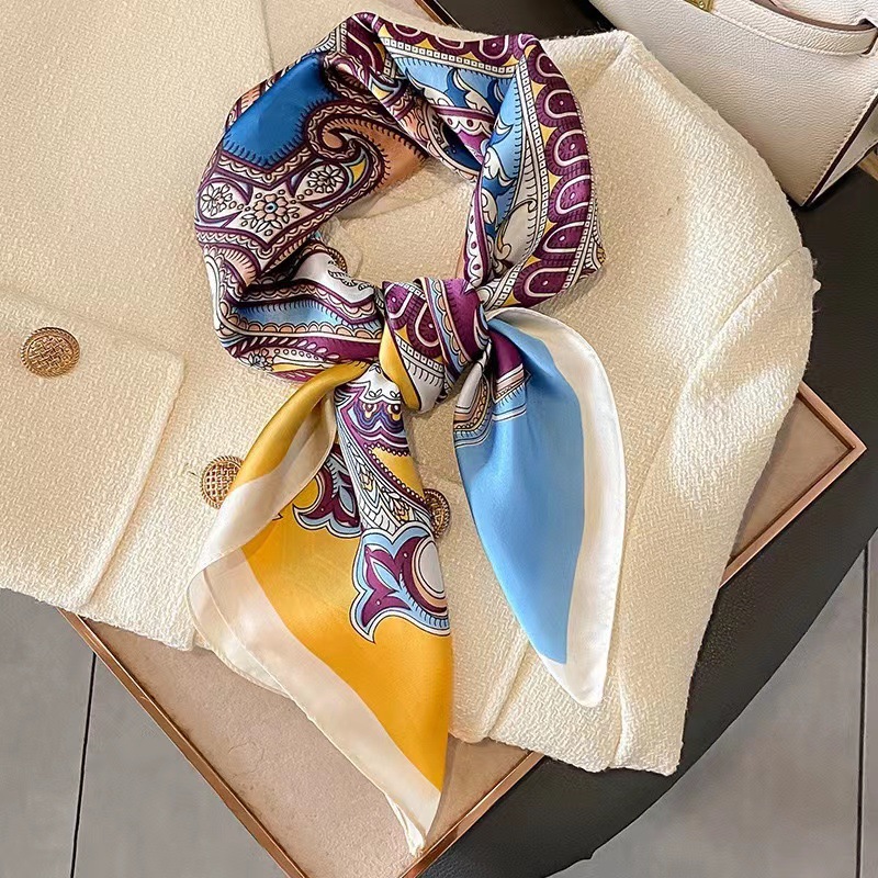 Luxo xale de seda lenço quadrado para mulheres cetim moda envolve lenço feminino faixas de cabelo fita bandana mulher hijab