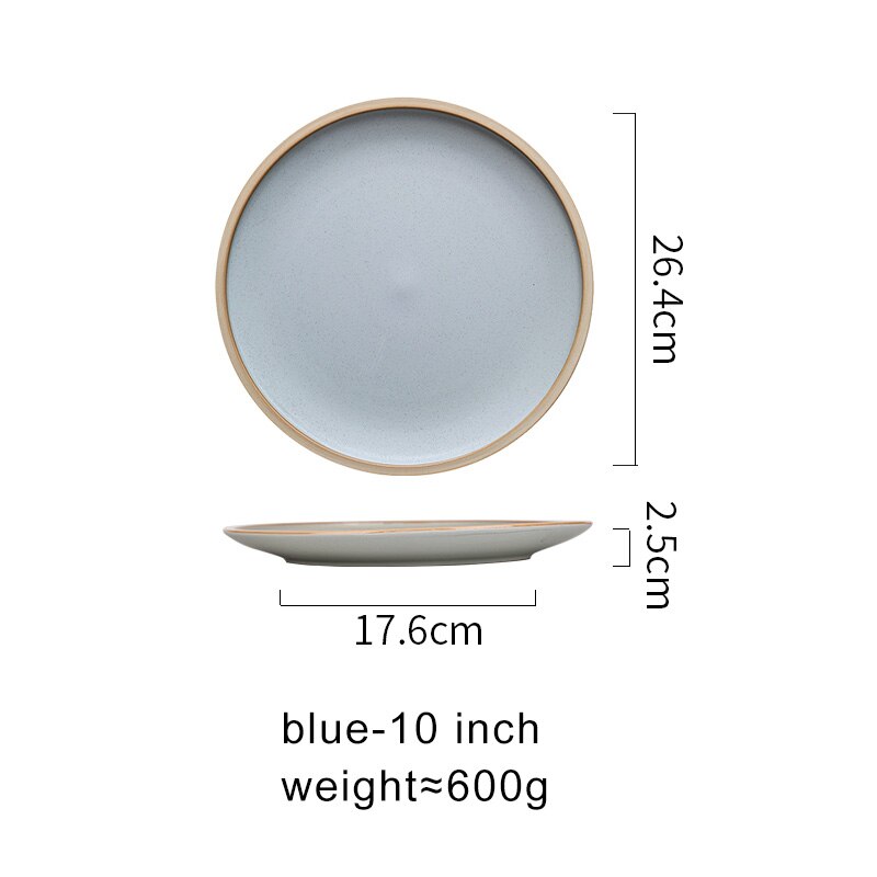 8.3/10inch Porcelain Dinner Plates Set Pizza Pasta Serving Plates Matte Glaze Steak Dessert Dishes Tableware: blue-10 inch
