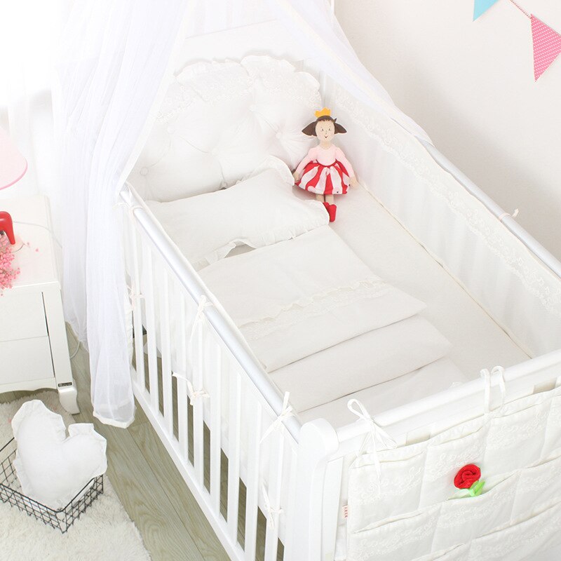 Zomer Baby Kant Effen Kleur Crib Bumper Bed Surround Cool Ademend Mesh Bed Kleding Protector Kussen Zomer Beddengoed Linnen