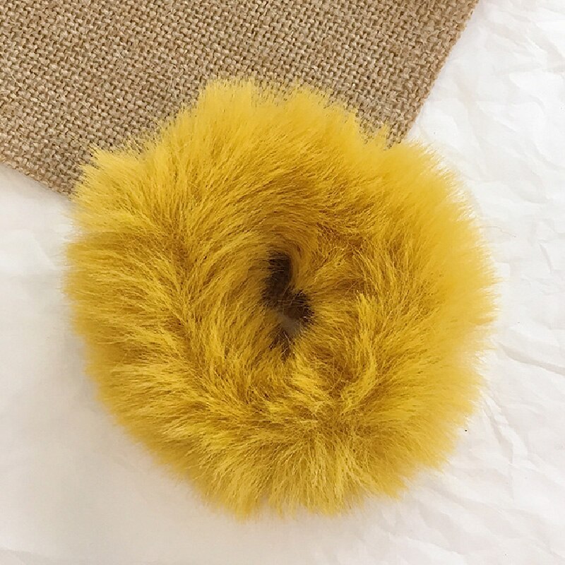 fluffy fuskepels lodne scrunchie elastisk fast hår ringe tau bånd glipper rundt jenter gul rød grønn hestehale plysj hår: Gul