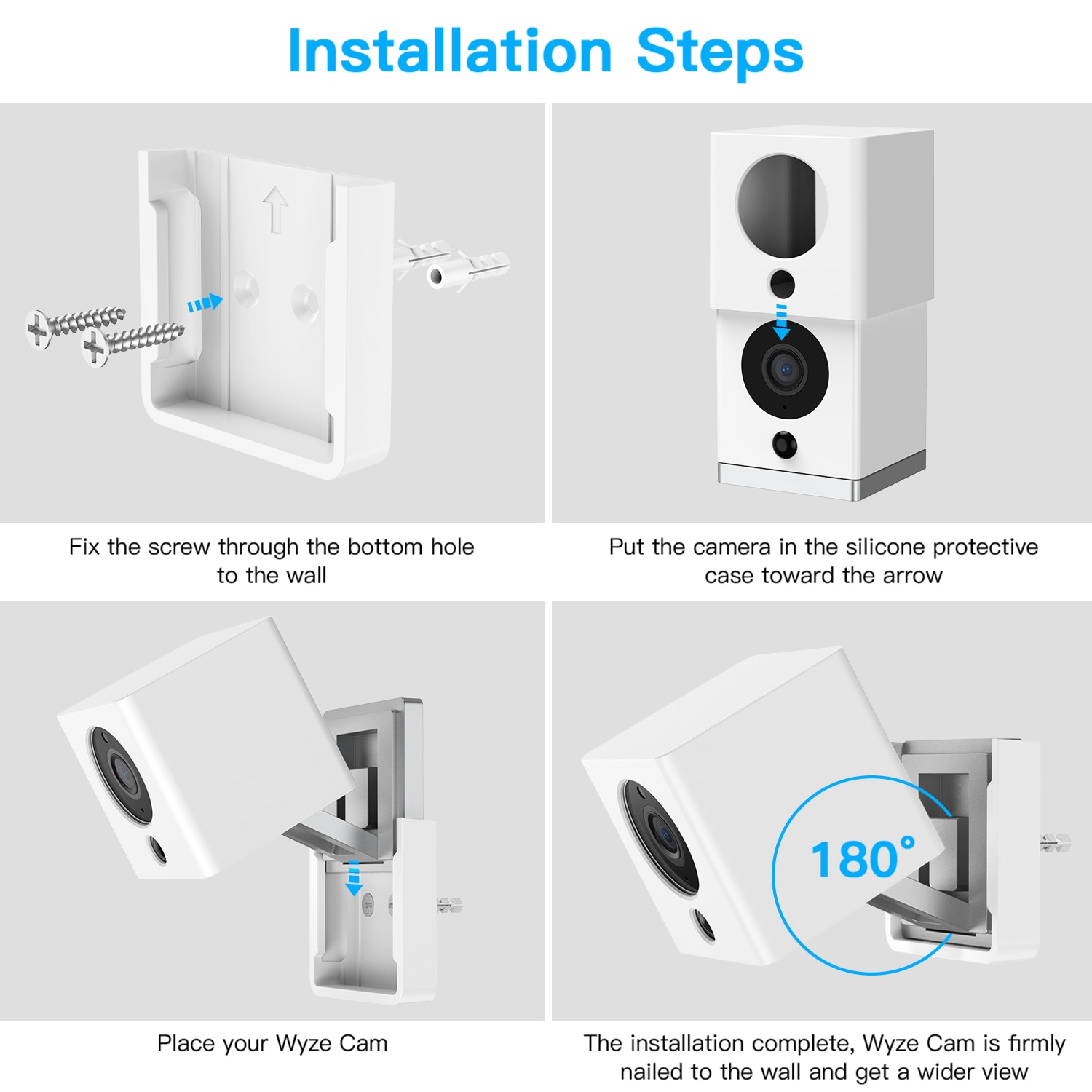 Support mural pour Wyze Cam iSmartAlarm iSC5D, avec couvercle en Silicone étui de protection, 1 pièce