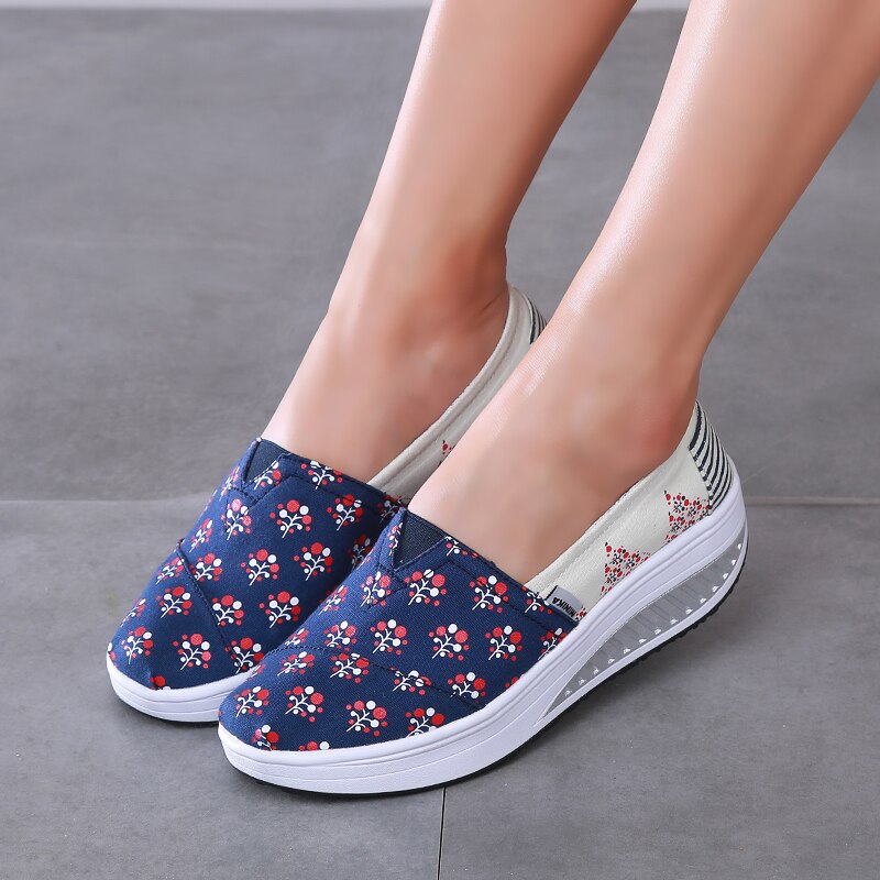 Women Girls Canvas Platform Shoes Slip On Height Increasing Swing Shoes Comfortable Toning Walking Shoes