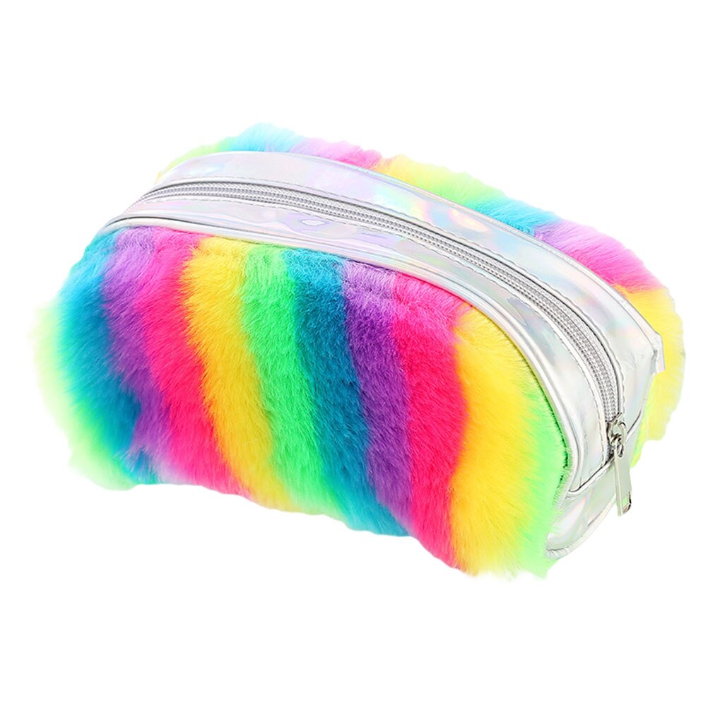 2022 astuccio portamatite piccolo da donna simpatico astuccio portamatite di grande capacità materiale scolastico borse a mano portamonete da donna in peluche arcobaleno: A