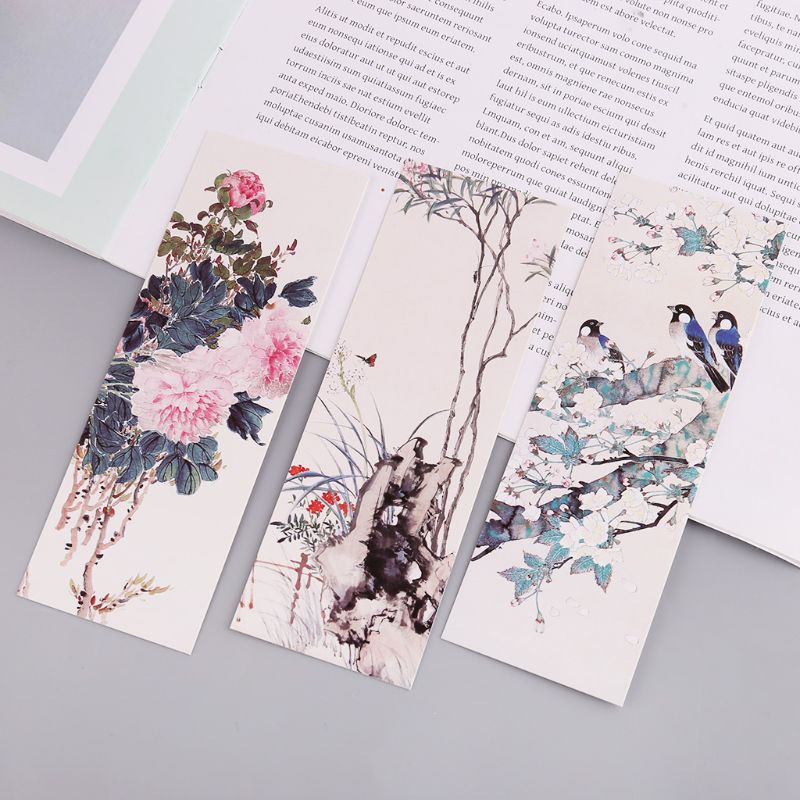 30 stk / sæt blomster fugle bogmærker kinesisk stil papir side noter etiket besked kort bogmarkør skoleartikler papirvarer