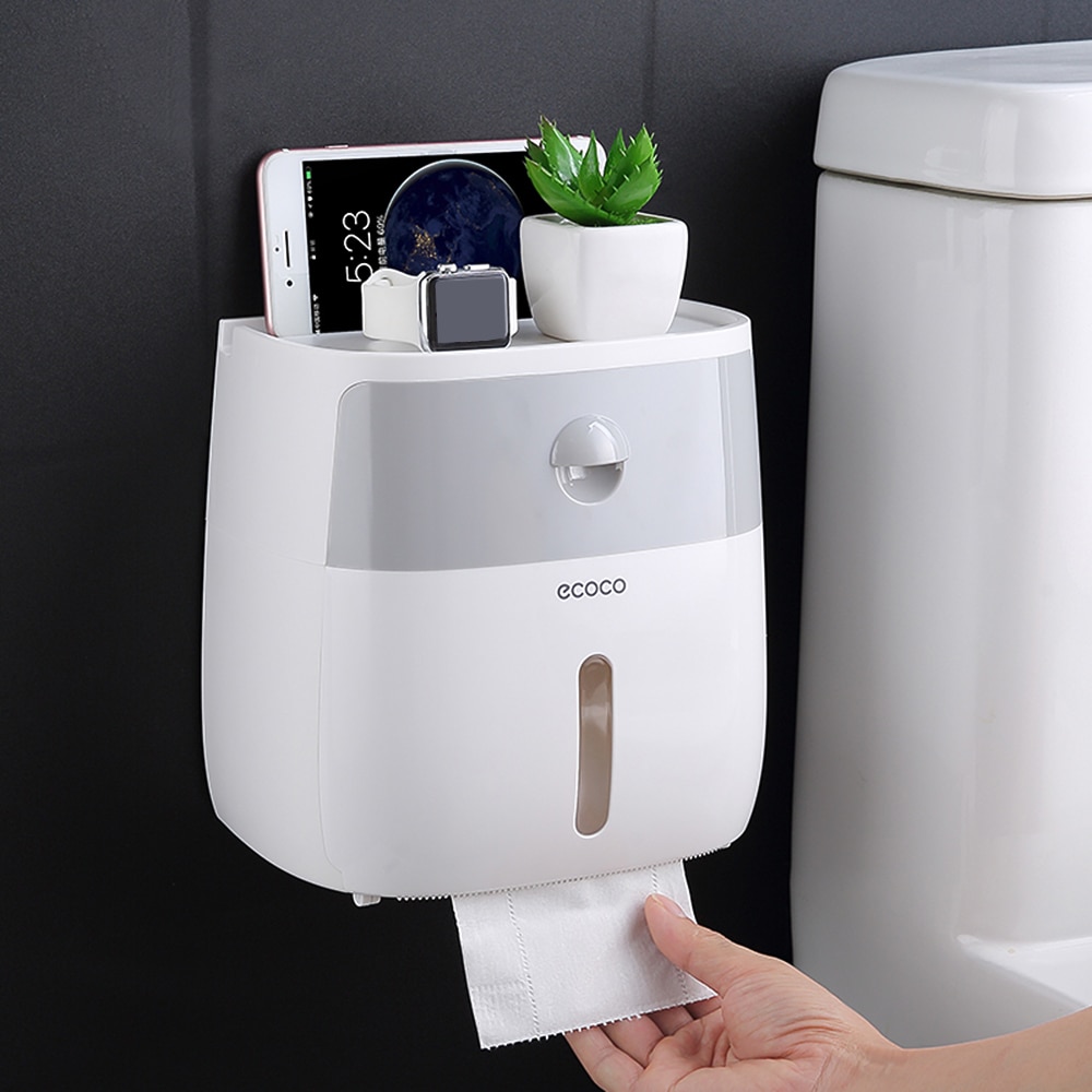 Badeværelse bærbar toiletpapirholder vægmonteret dobbeltpapir tissuekasse papir opbevaringsboks toiletpapir dispenser med skuffe