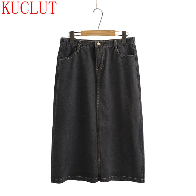 spring and summer Korean large women's skirt fat mm button split high waist denim skirt