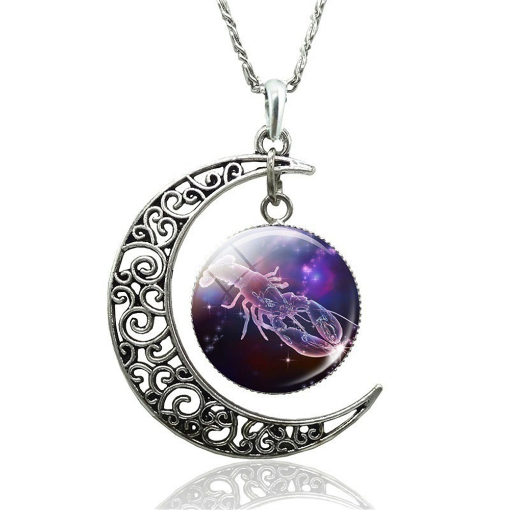 Collar de 12 constelaciones de astrología y horóscopo, colgante de cristal de Luna, collar del zodiaco para mujeres y hombres, de joyería de cumpleaños: Cobalto violeta
