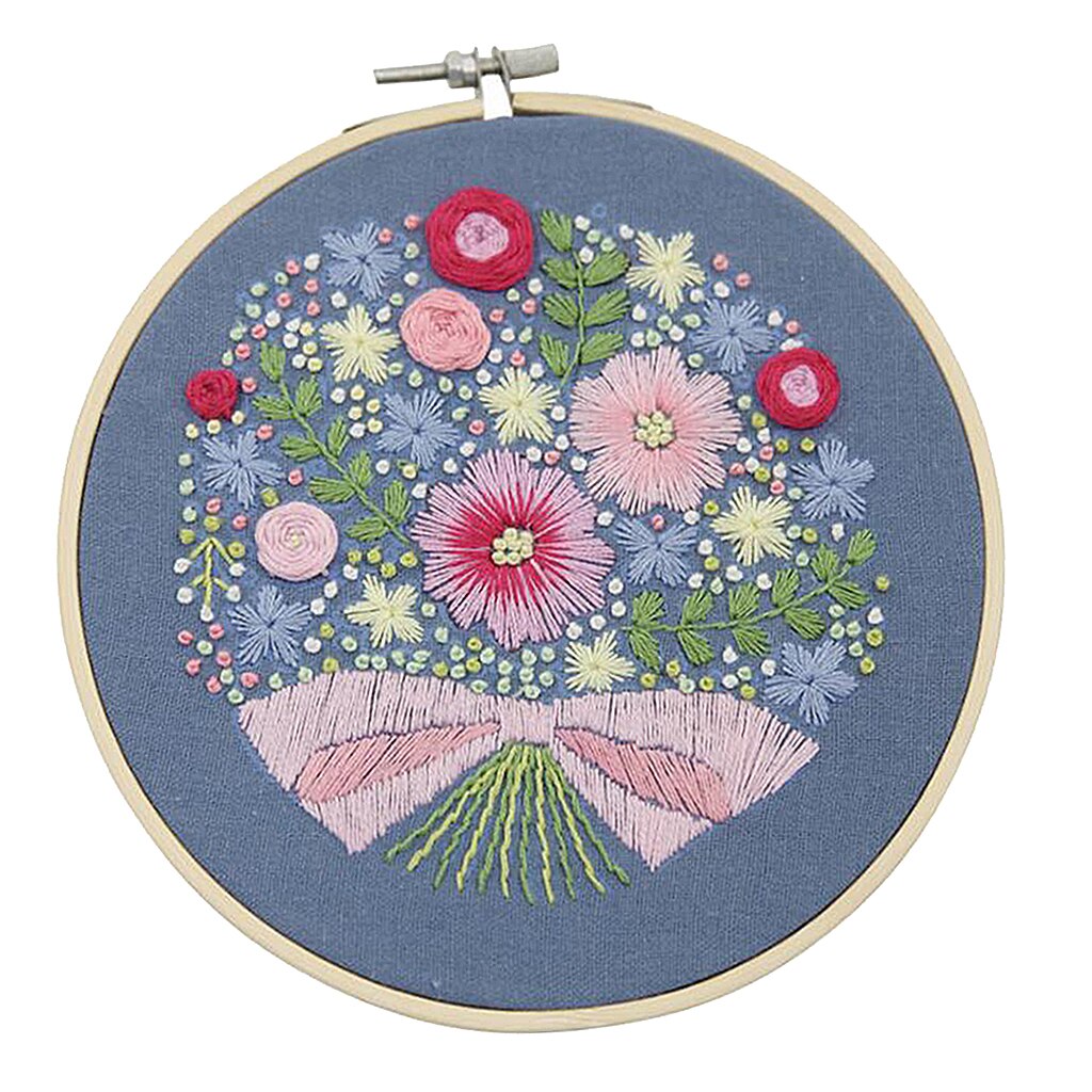 Complete Embroidery Starter Kit Stamped Hand Needlework Kits with Pattern, Bamboo Embroidery Hoop, Threads Needle Kit (Flowers): Style 6