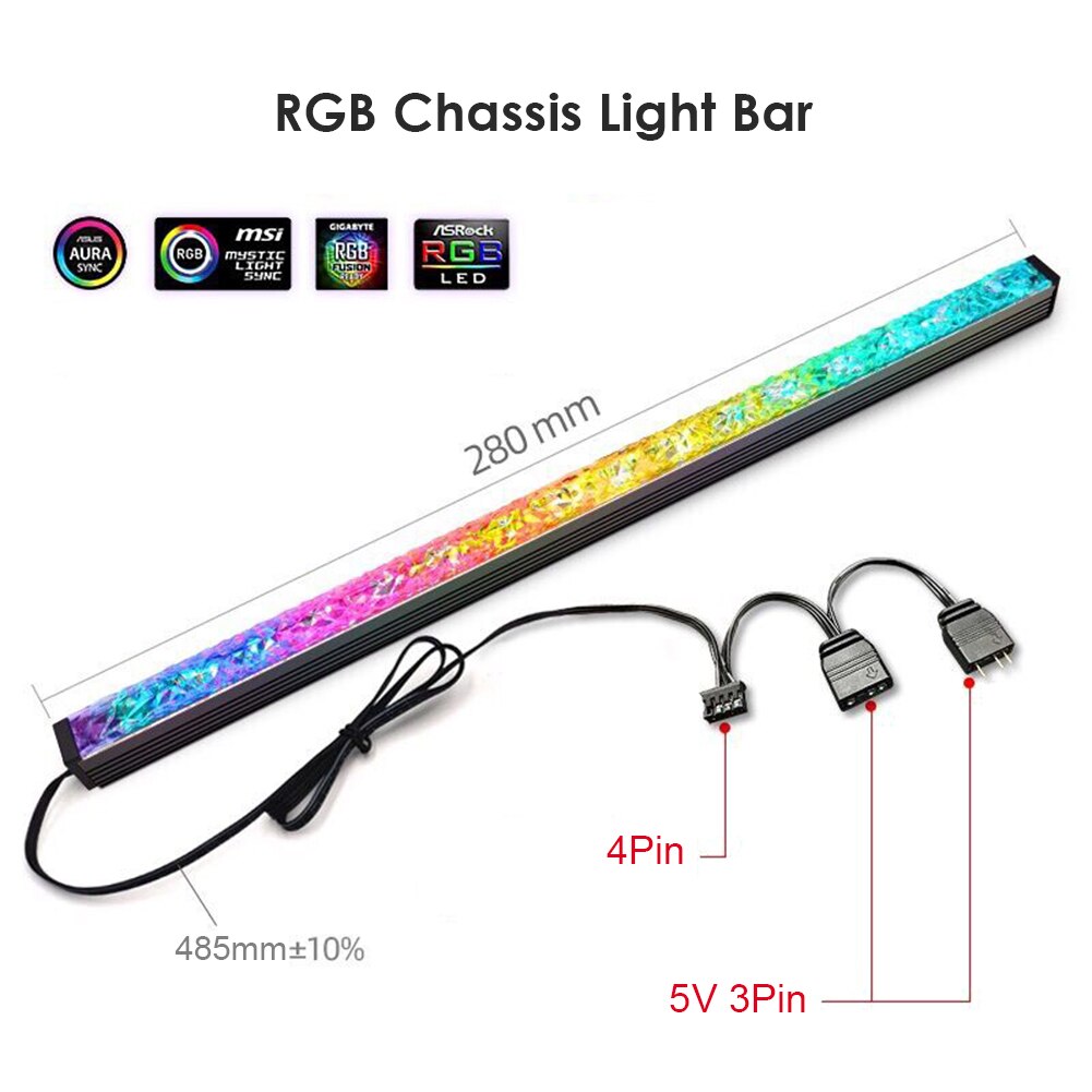 Addressable RGB LED Light Bar Lens ARGB PC Chassis Light Household Desktop PC Case Diamond Computer Safety Parts