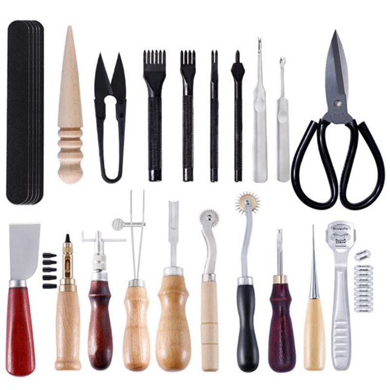 18-Piece Leather Tool Set, Leather Art Tools, Handmade Leather Goods, Hand-Sewn Suit, Diamond Cut Leather Art Tools