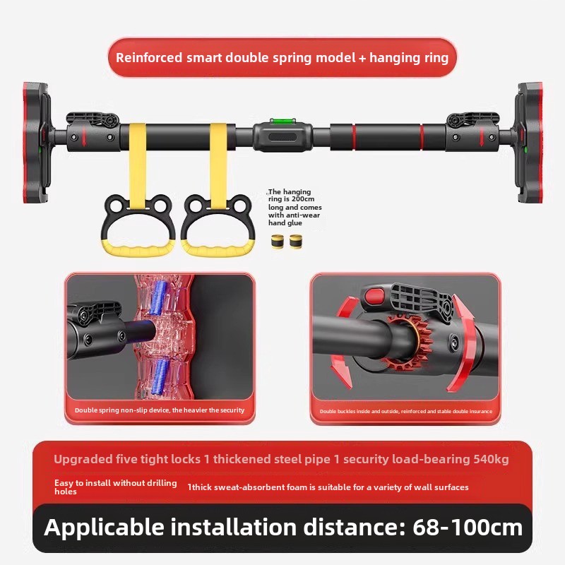 Barra horizontal doméstica, equipamento fitness interno, esportes domésticos, anéis sem perfuração, dispositivo de pull-up de haste única na porta: Vermelho