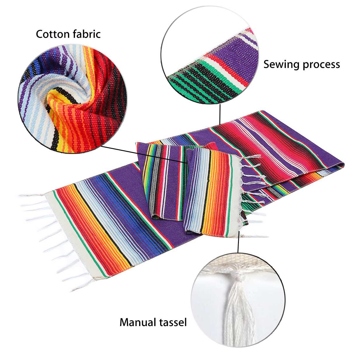 1piece Cotton Mexican Table Runner 213X35cm Rainbow Table Runners Party Serape Tablecloth DIY Wedding Party Home Decor