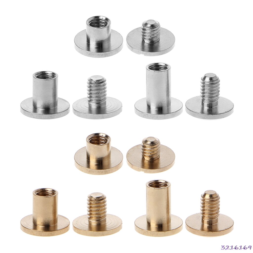 10 Pairs Brass Chicago Screws Posts Belt Button for Leather Bookbinding Crafts
