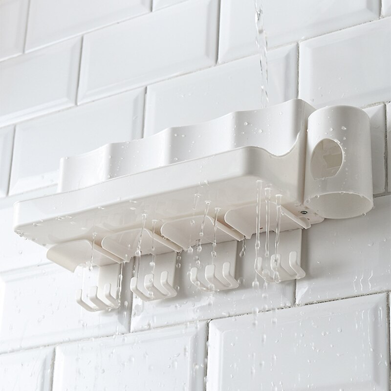 Multifunctional Toothbrush Holder with Cup Wall Mounted Bathroom Organizer Toothpaste Dispenser Plastic Storage Rack Soap Holder