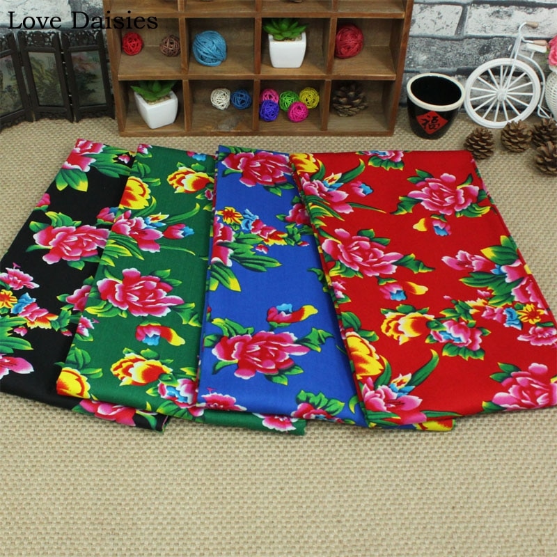 100% baumwolle verrotten SCHWARZ GRÜN BLAU Ethnische Chinesischen Traditionellen Pony Blumen stoffe für DIY Bekleidung Handwerk Tischdecke Kissen Dekor