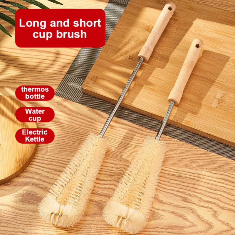 Extra Long Wooden Handle Cup Brush Baby Bottle Brush Set Nylon Kitchen Glass Vacuum Flask Cleaning Cup Brush