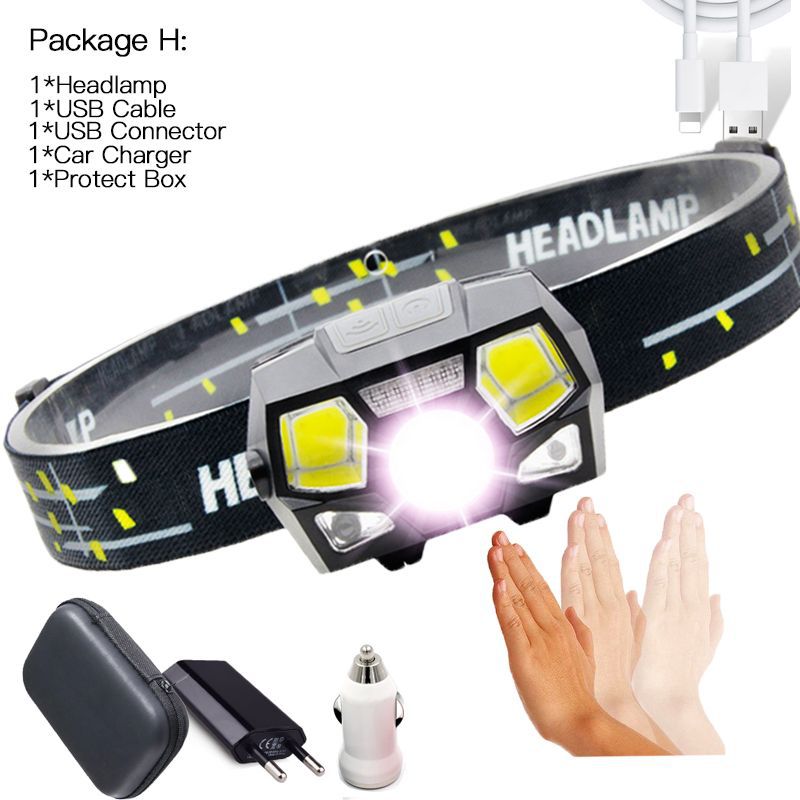 Inductive sensor LED Headlamp 6000LM Super bright Built-in Battery USB rechargeable 5Modes LED Headlight for running, fishing: H