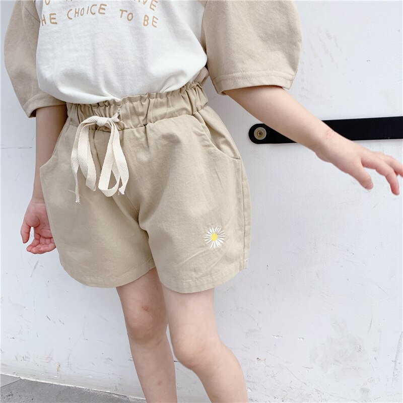 baby jenter bomull blomster broderi shorts sommer låve uformelt 3 farger shorts 1-6y