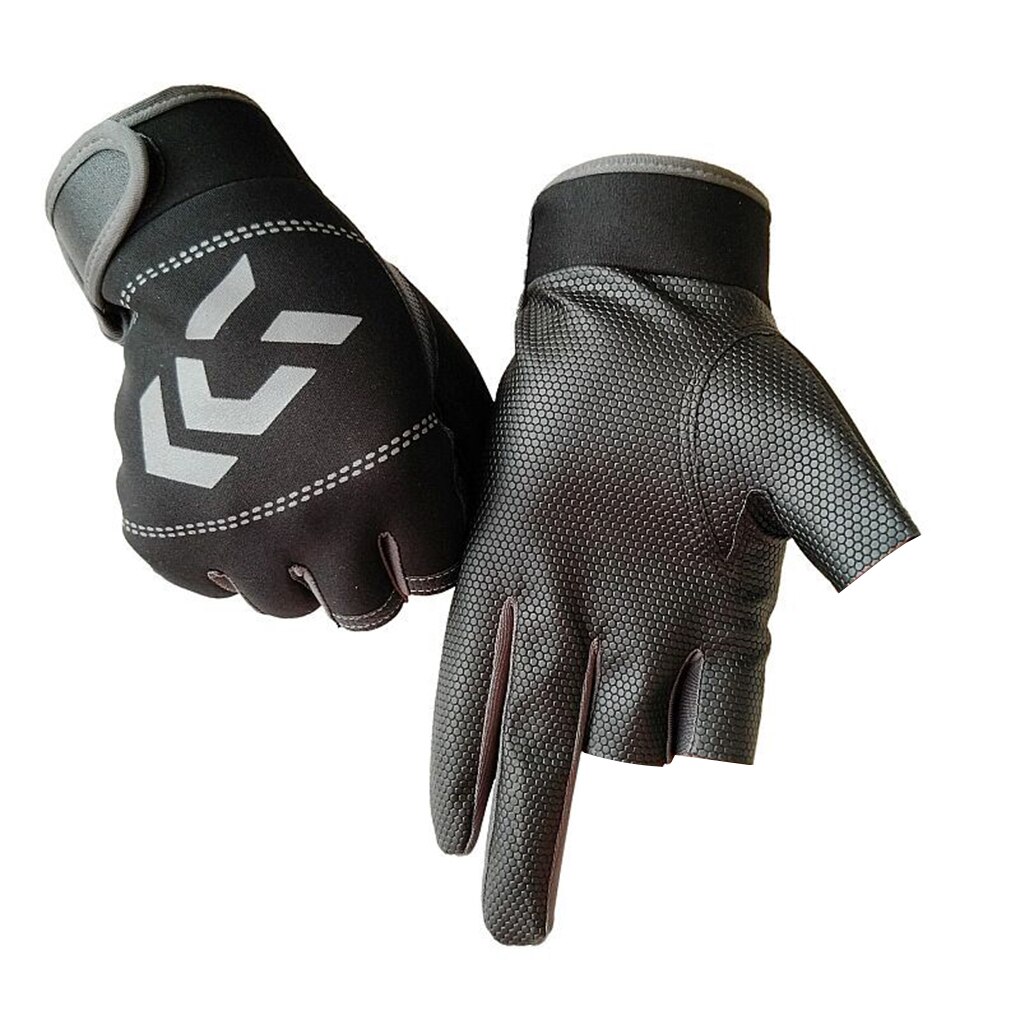 1 par de guantes de pesca para hombre y mujer, protección antideslizante para pesca al aire libre, 3 dedos cortados, equipo deportivo para peces, guantes de pesca: Gris