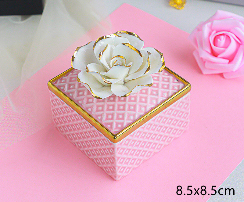 three-dimensional Handwork flowers storage jar ceramic crafts hand-painted gold home heart-shaped jewelry box storage box: D04