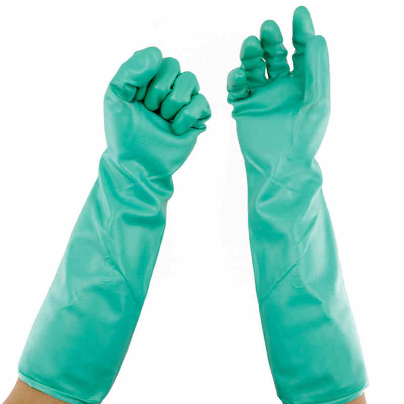 1 Paar Groene Zuur Alkali Bestendige Handschoenen-Rubber Waterdichte Dikkere 40Cm Chemische Weerstand Anti-Slip Latex Lange rubberen Handschoenen