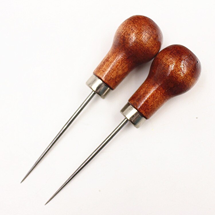 Canvas Shoes Repair Threader Stitch Needle Wooden Handle Punch Steel Awl Hole Maker Cone Leather Craft Sewing Supplies 5pc/lot: Clear