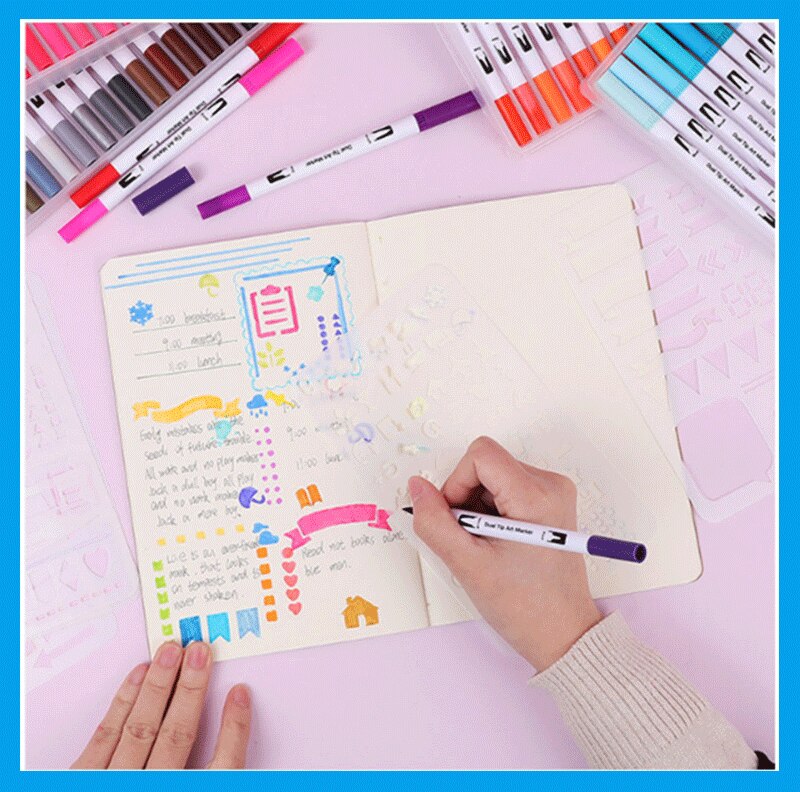 12PCS/Set Marker Pen Set Watercolor Pen Brush Markers Dual Tip Fineliner Drawing for bullet Journal Art Markers Colors Pens
