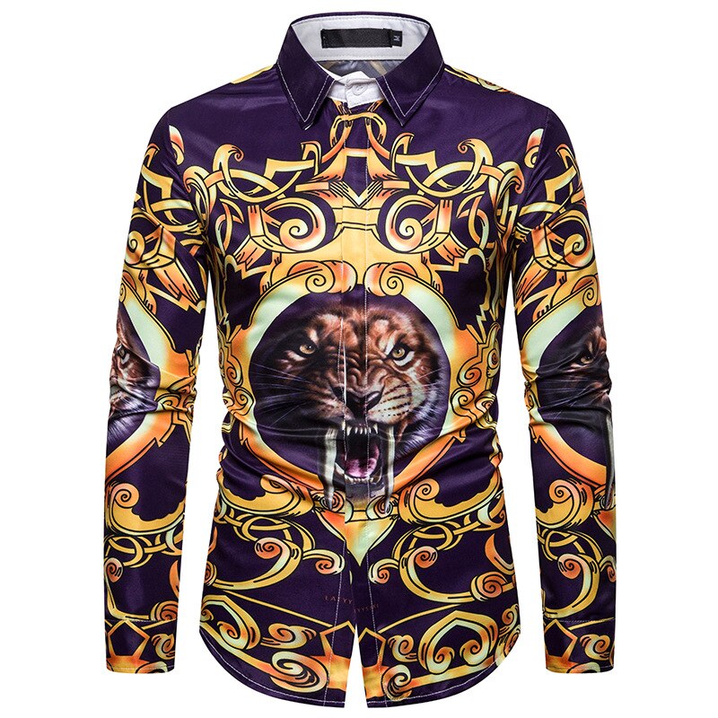 3d tryckta animal tiger herrskjortor casual långärmad camisa social shirt herr camisa hombre hip hop streetwear