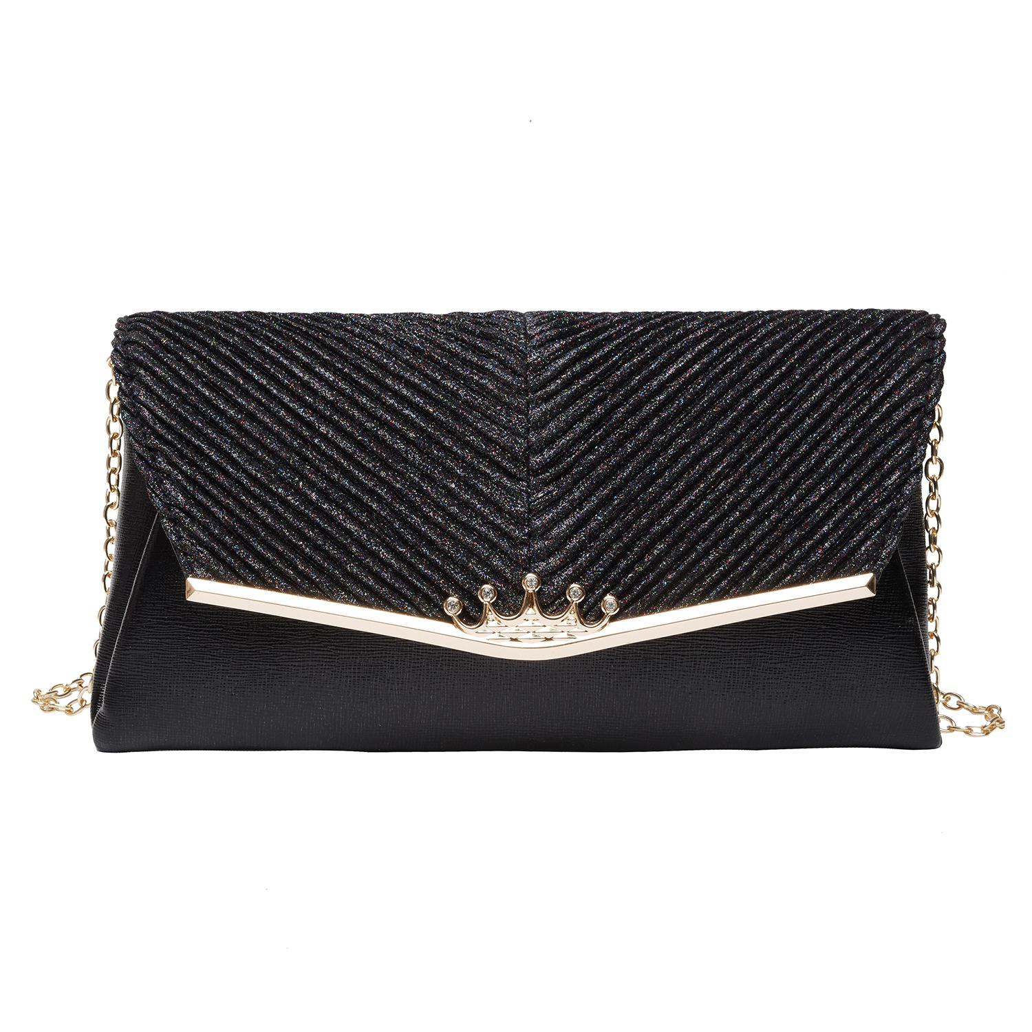 Luxury Women Evening Bag Famous Party Banquet Glitter Bag For Women Girls Wedding Clutches Handbag Chain Shoulder Bag: Black