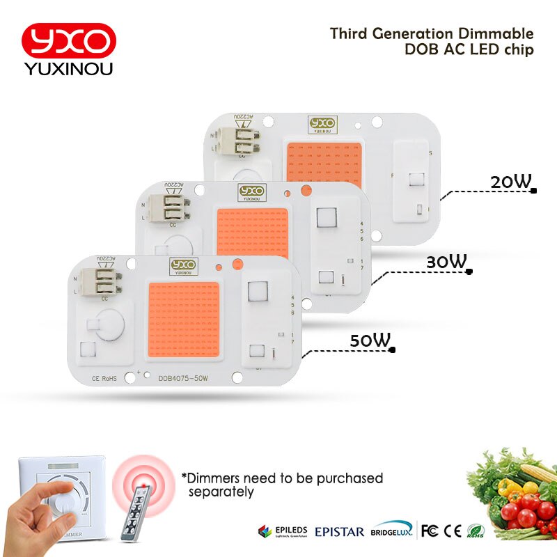 Hydroponice dob ac led cob chip til vækst plante lys fuldt spektrum  ac 220v 20w 30w 50w til indendørs plante frøplante vokse blomst