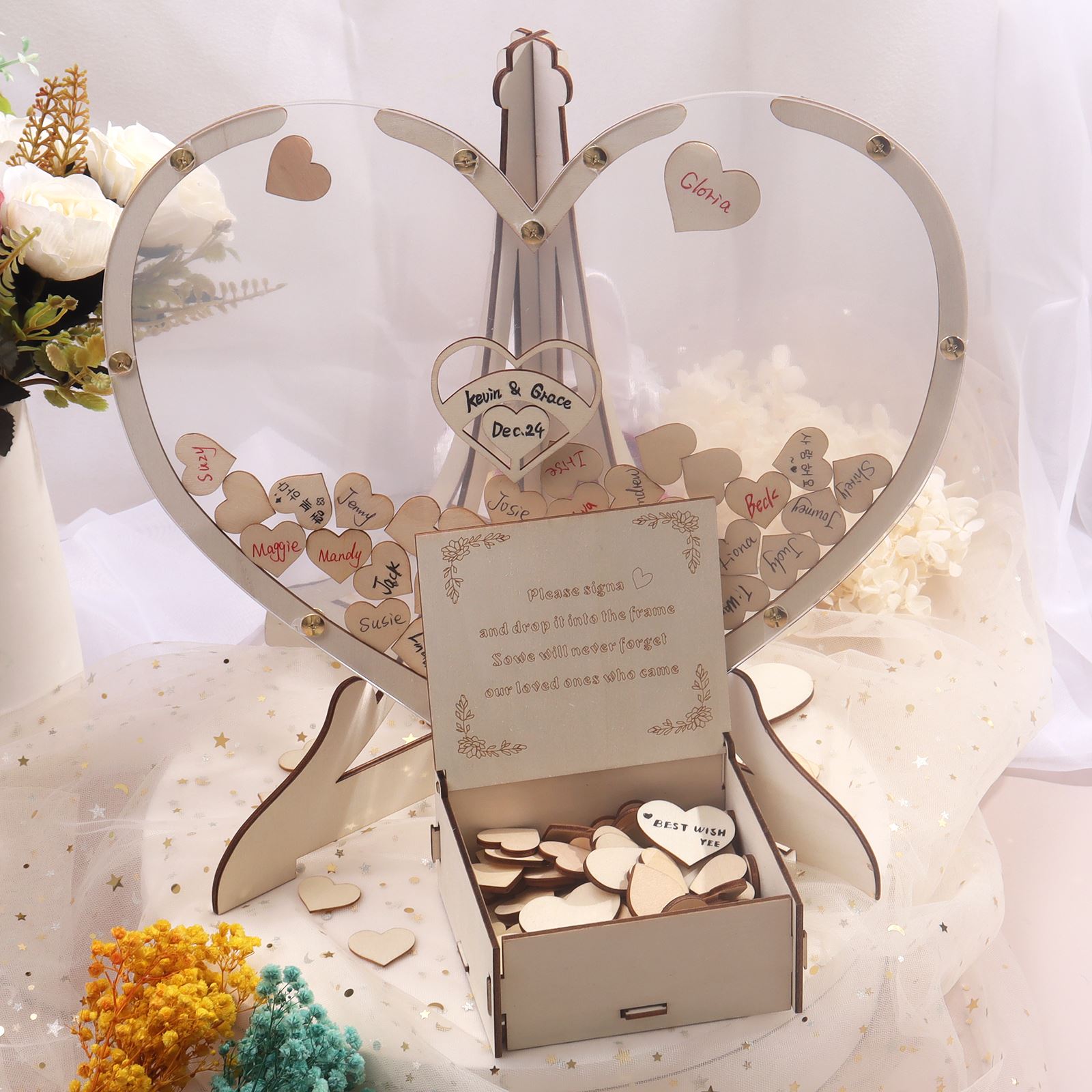 Houten Hart Gastenboek Alternatief - Bruiloft Boda Libro Decor - Hartvormige Gastendoos