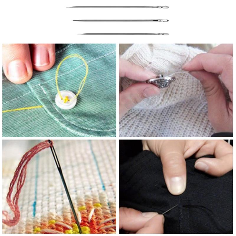 Sewing Needle Slef Threading Pin Set Metal Stitch Side Opening Pins Handicraft Threading Tool, Silver