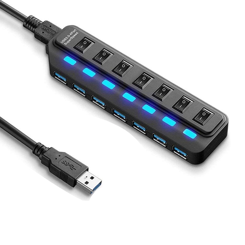 Usb 3.0 Hub, 7 Port Usb Hub Splitter 5Gbps Highspeed Data Usb Extension Data Splitter &amp; Power Hub Voor Pc Laptop Printer: Default Title