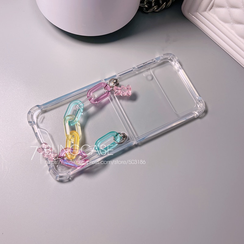 Bjørnearmbånd kæder telefon etui til samsung galaxy z flip klar stødsikker z flip 3 cover