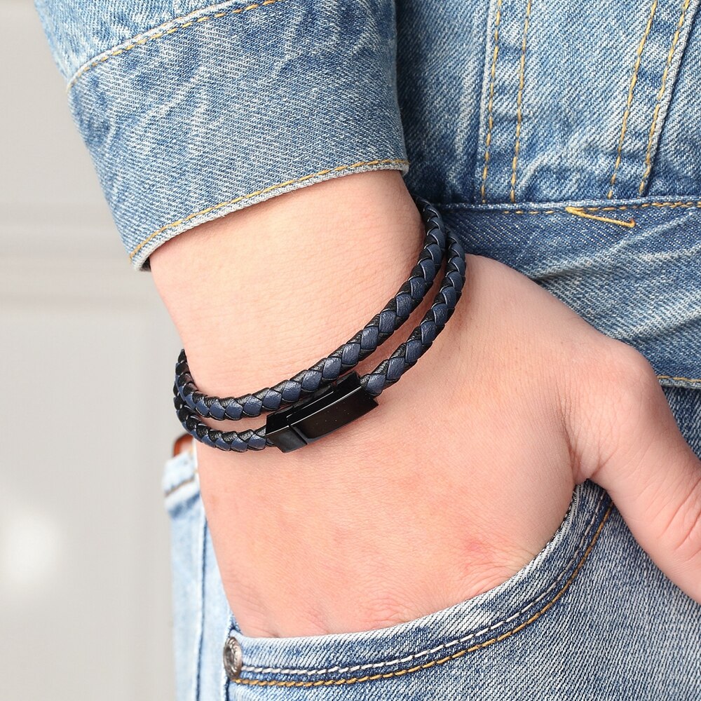 TYO cena hurtowa klasyczny skórzany bransoletka dla mężczyzn ręcznie urok biżuteria wielowarstwowe zapięcie magnetyczne Wykonany ręcznie prezent dla fajnych chłopców