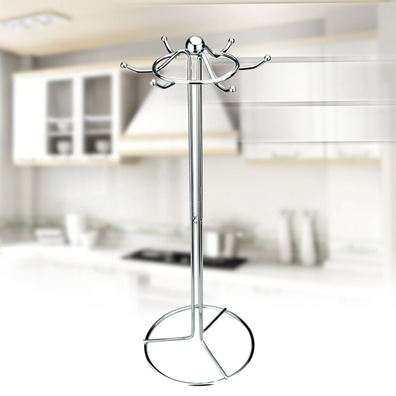 Roestvrijstalen keukenrek, multifunctioneel rek met 6 haken, rond kralenrek, lepelrek - rond rek keukenbenodigdheden