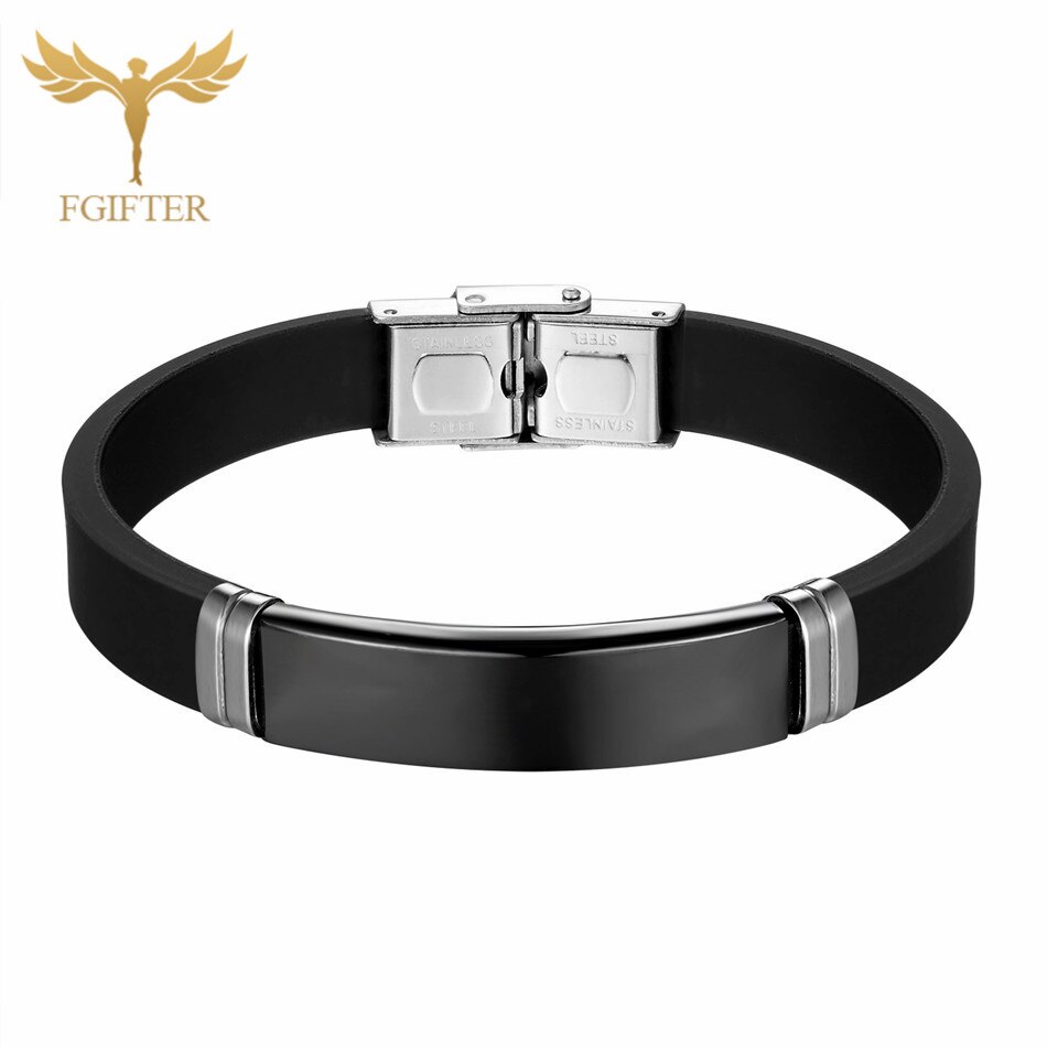 Initial Armband Unisex Sieraden Roestvrij Stalen Gesp Siliconen Armband Mannen Women'saccessories: Black / 17 cm