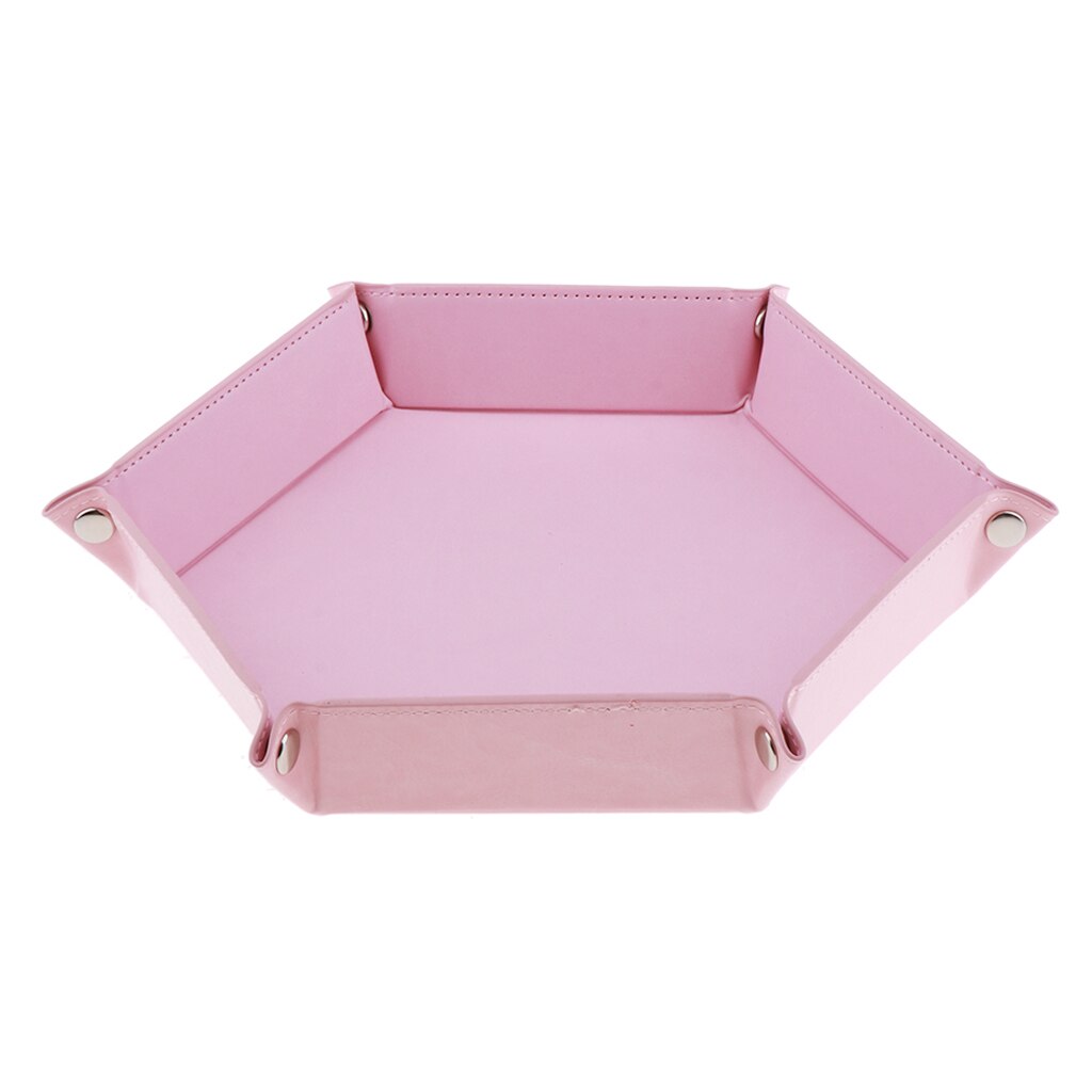 Soporte de dados de cuero PU, bandeja hexagonal plegable para juegos de mesa de mazmorras y dragones RPG DND: Pink