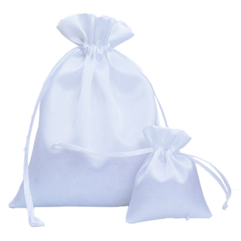 Pochettes en Satin blanc 7x9, 10x12, 16x20 cm, sacs à cordon d&#39;emballage pour bonbons/bijoux/colliers/bagues/perles, sac en soie, 10 pièces/lot