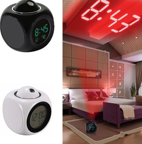 Creatieve Aandacht Projectie Digital Weer Lcd Snooze Klok Bell Alarm Display Backlight Led Projector Thuis Klok Timer