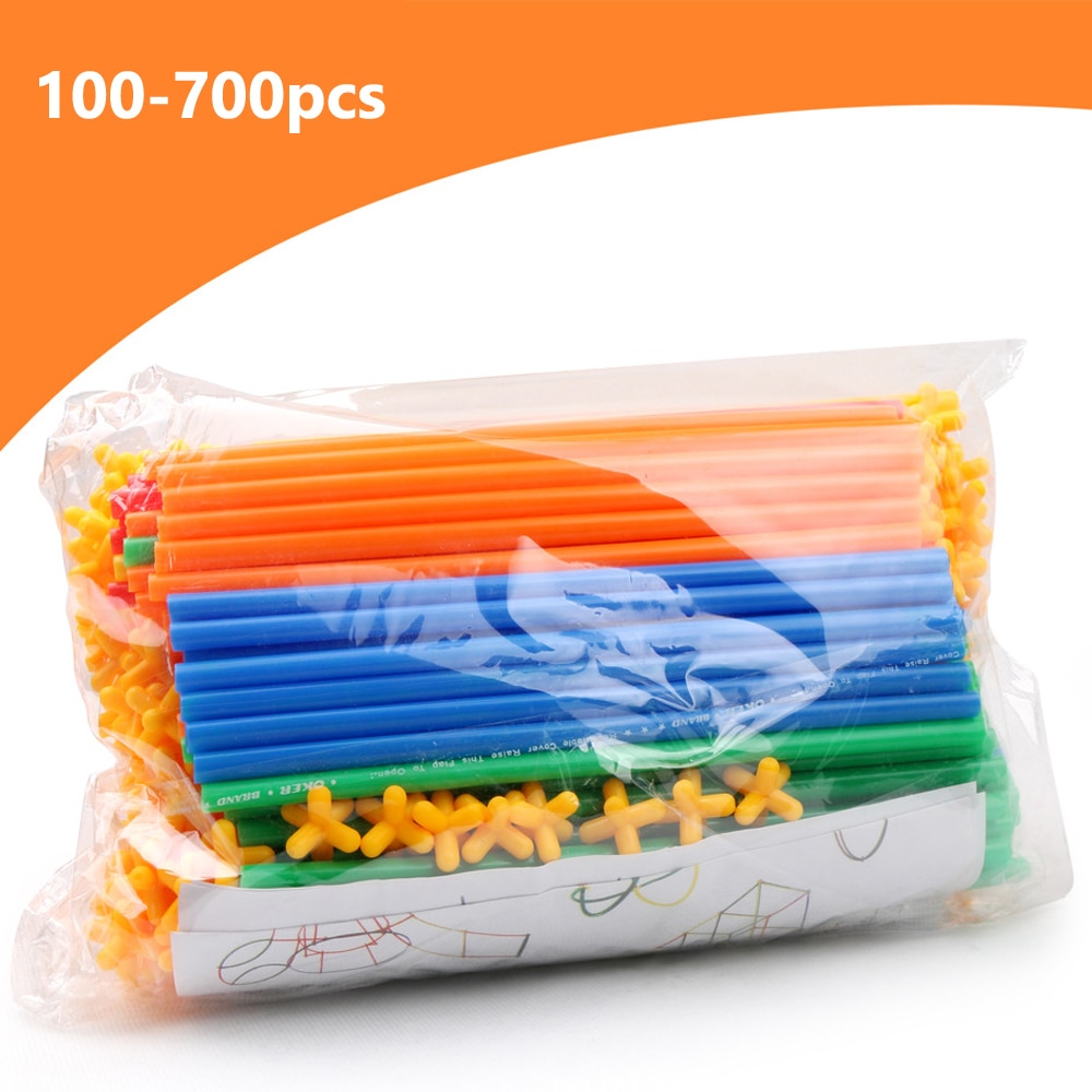 100-700 Pcs 4D Straw Bouwstenen Tunnel Vormige Stiksels Geplaatst Bouw Assembleren Blokken Speelgoed Voor Kinderen