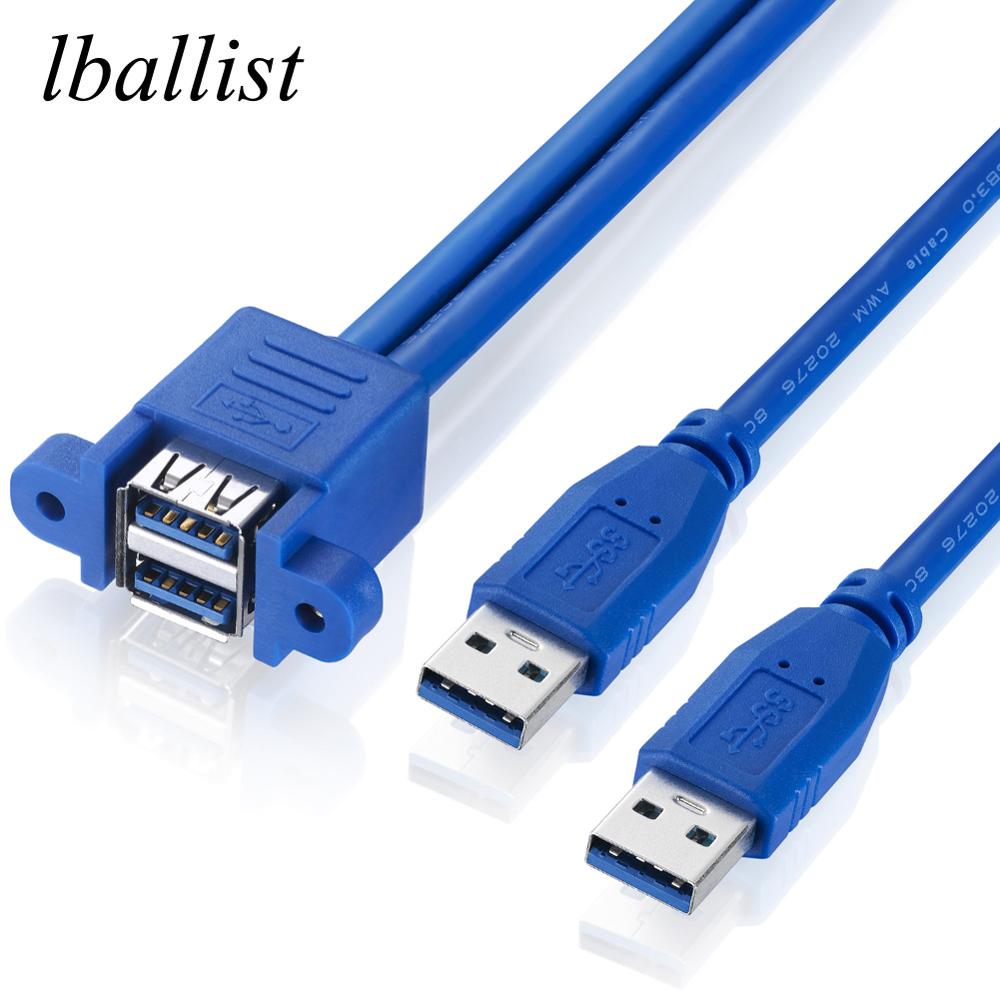 Lballist Dual USB3.0 Stecker auf Dual USB3.0 Weibliche USB 3.0 Verlängerung Kabel mit Schraube Tafel Montieren 50cm